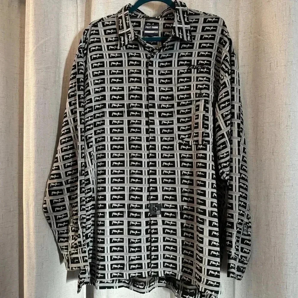 Phat Farm Denim Co. Men’s Logo Long Sleeve Dress Shirt Size XXL. Gray And Black.